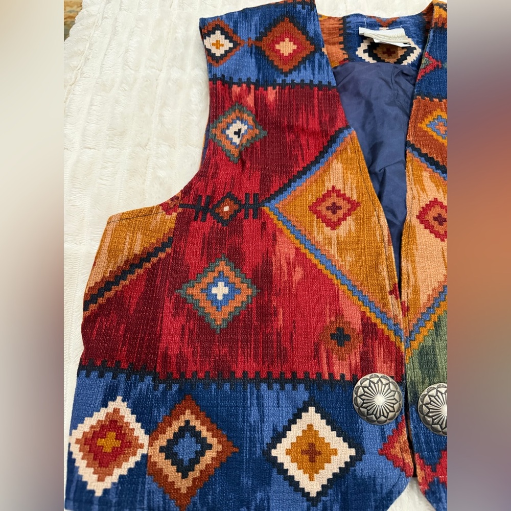VINTAGE Western Vest Concho Buttons" Southwestern Aztec Vest L Cowgirl Festival - Picture 5 of 11